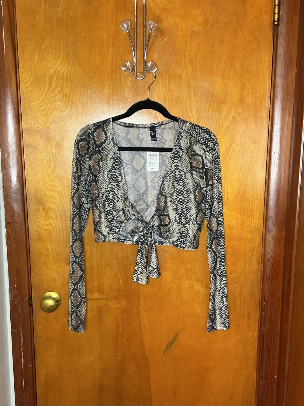 Windsor Snake Print Tie-Front Crop Top - Brown & Black